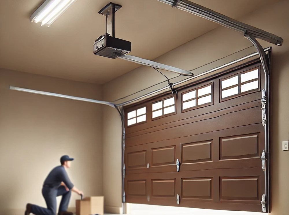 Close-up of a ceiling-mounted garage door opener in San Antonio