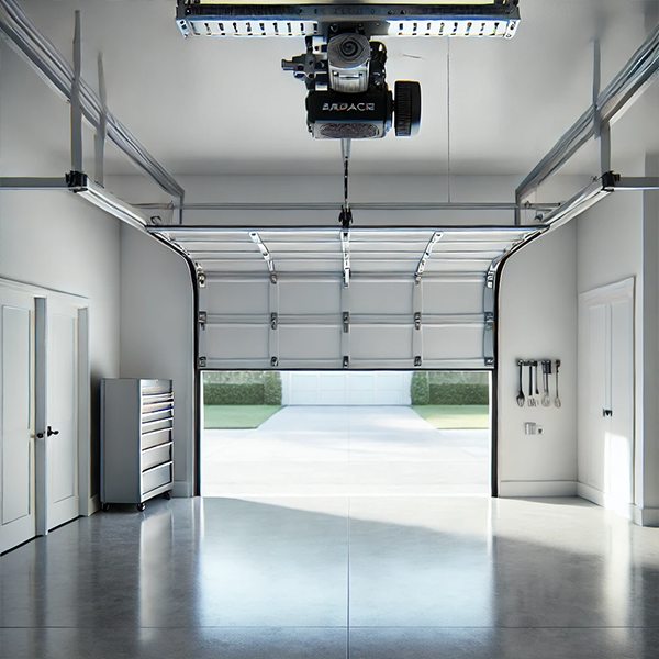 Garage door technician servicing a belt drive opener in San Antonio